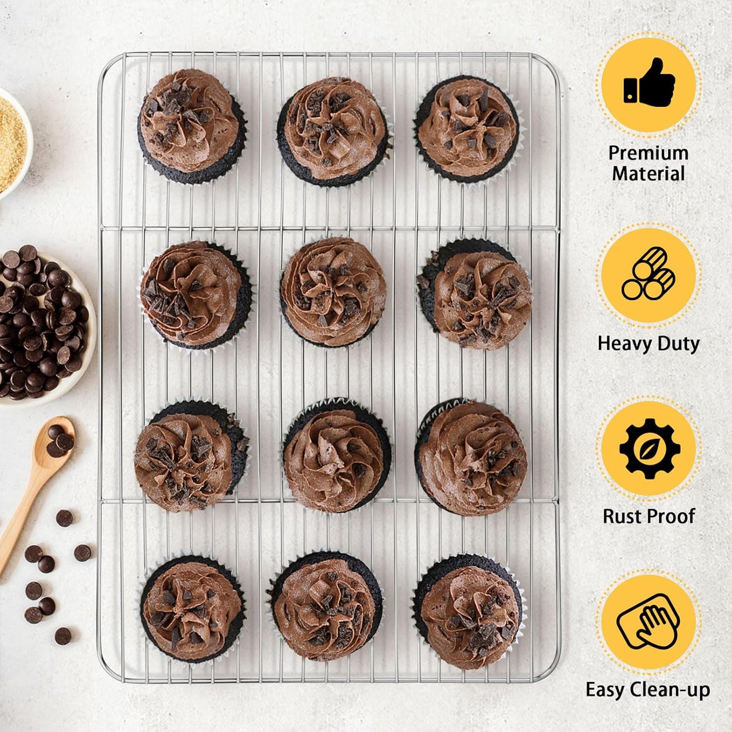 P&P CHEF Baking Cooling Rack Set for Cooking Roasting, 4-Piece Stainless Steel Wire Racks for Oven Use, Healthy & Dishwasher Safe, Rectangle, 15.3 Inch