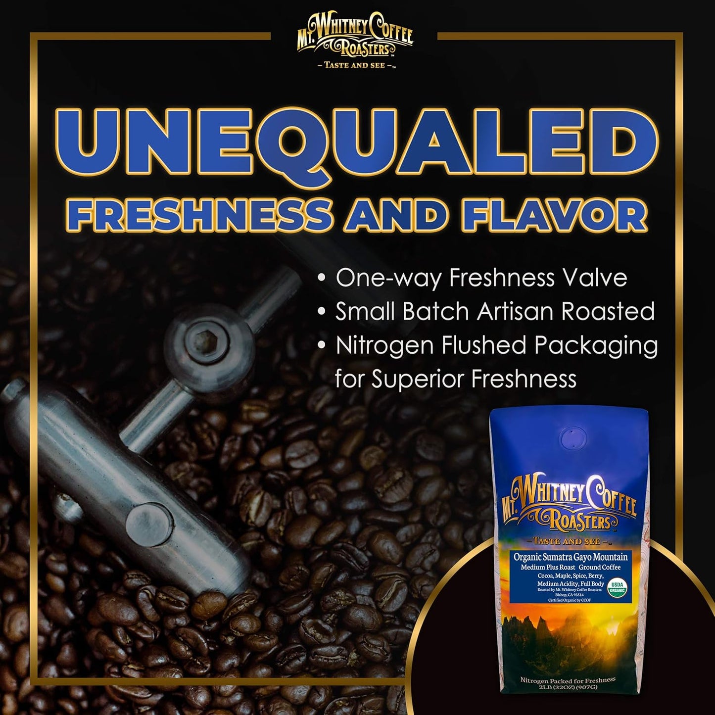 Mt. Whitney Organic Gayo Mountain Sumatra, Medium Dark Roast Coffee (Ground, 2 Lb)