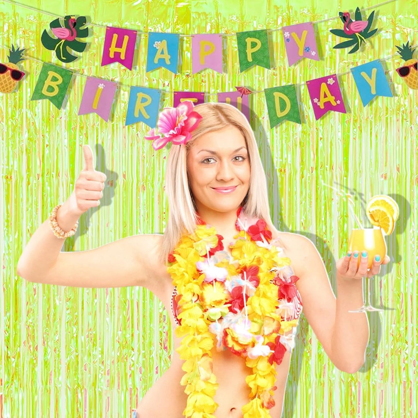 BRAVESHINE Iridescent Foil Fringe Backdrop - 2 Pack 3.2 x 6.5 ft Holographic Tinsel Curtain Party Streamers Photo Backdrop for Birthdays Dinosaur Theme Christmas Patricks Decorations - Clear Green