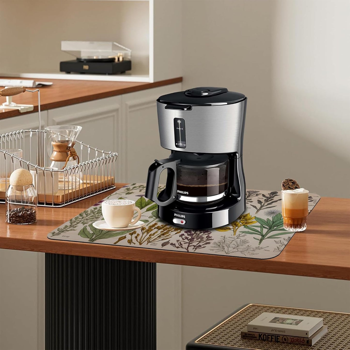 Dish Drying Mat Vibrant Bouquet of Spring Flowers Kitchen Mat 12"x19" Bsorbent Coffee Maker Mat for Dishes,Utensils Coffee Maker Pots and Pans Easy Clean Dish Slip Resistant Pad