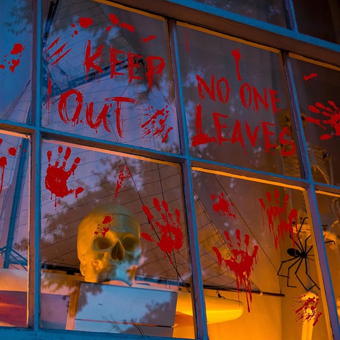 Halloween Bloody-Handprint-Footprints Floor Stickers, Scary Halloween Party Indoor/Outdoor Decoration, for Windows Clings, Car - 12 Sheets