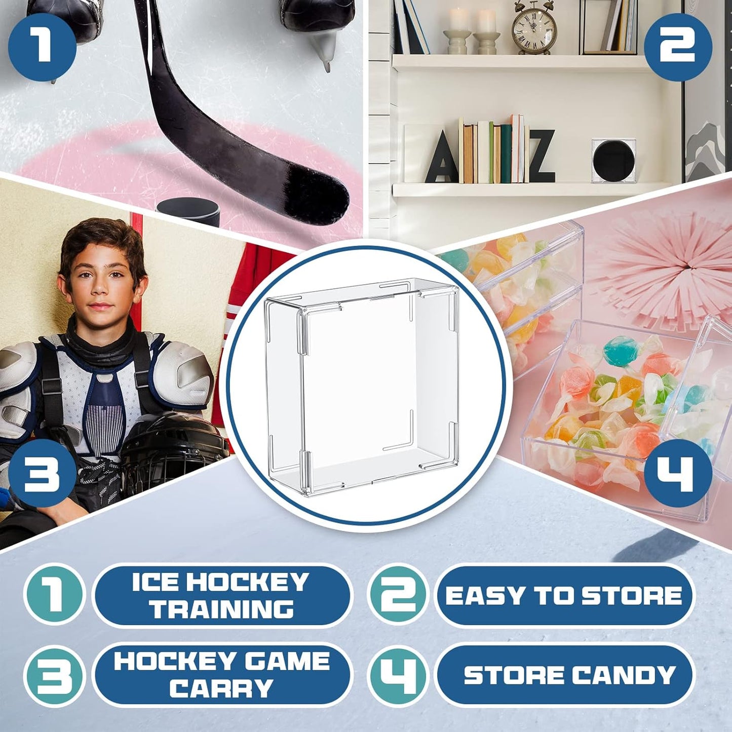 Marsui Hockey Puck Display Case Cube Acrylic Square Hockey Puck Holder Snap Design Plastic Holder for Displaying, Clear, 3.13 x 3.13 x 1.3 Inches