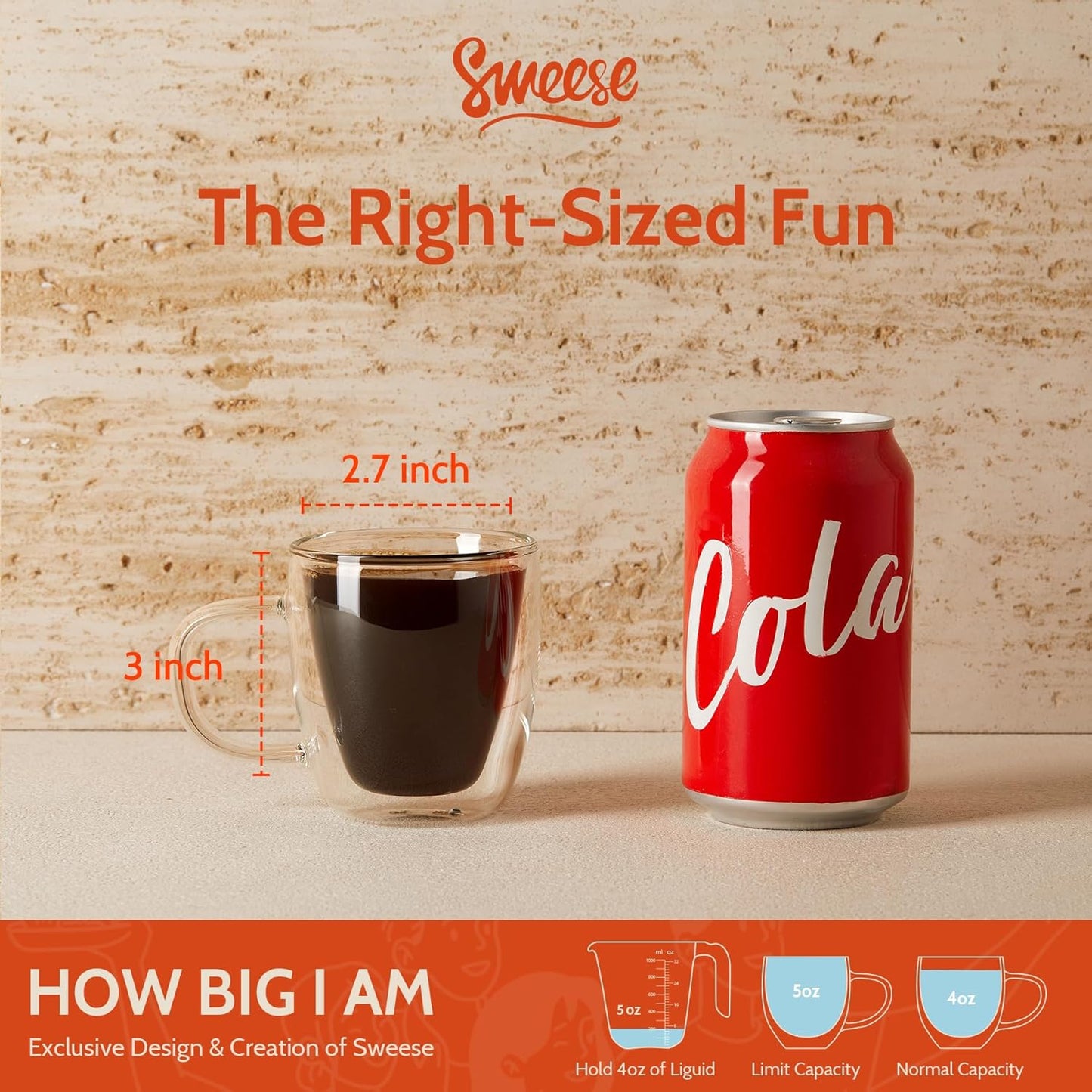 Sweese 5oz Double Wall Glass Espresso Cups Set of 2, Espresso Shot Cups Perfect for Cappuccino, Latte, Tea