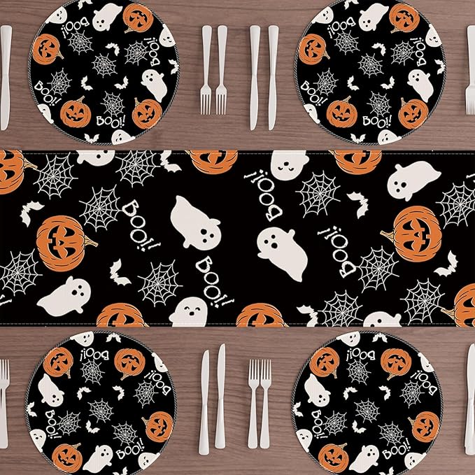 XCHI Boo Spooky Ghost Pumpkin Halloween Round Placemats Set of 4 Table Mats Table Decorations 14x14 Inch