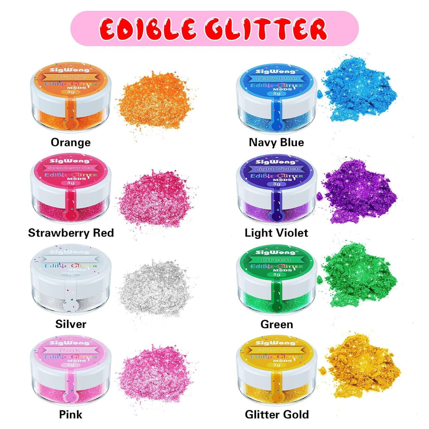 Edible Glitter Set, Sprinkles Edible Glitter for Drinks, 8 Colors Prism Powder Edible Glitter Dust for Wines, Beer, Cocktail, Strawberries, Cakes, Cupcakes, Chocolate - 3g/bottle
