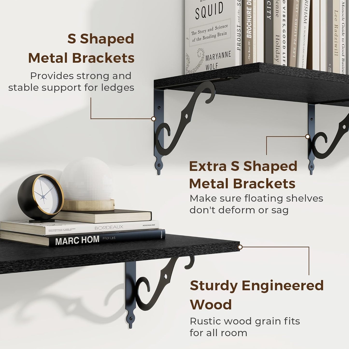 RICHFOCUS 12 Inch Deep Floating Shelves for Wall, 31.5" W x 12" D Black Wood Wall Shelves Set of 2, Wide Floating Shelves for Living Room, Bedroom, Kitchen, Bathroom and Decor Storage, Black