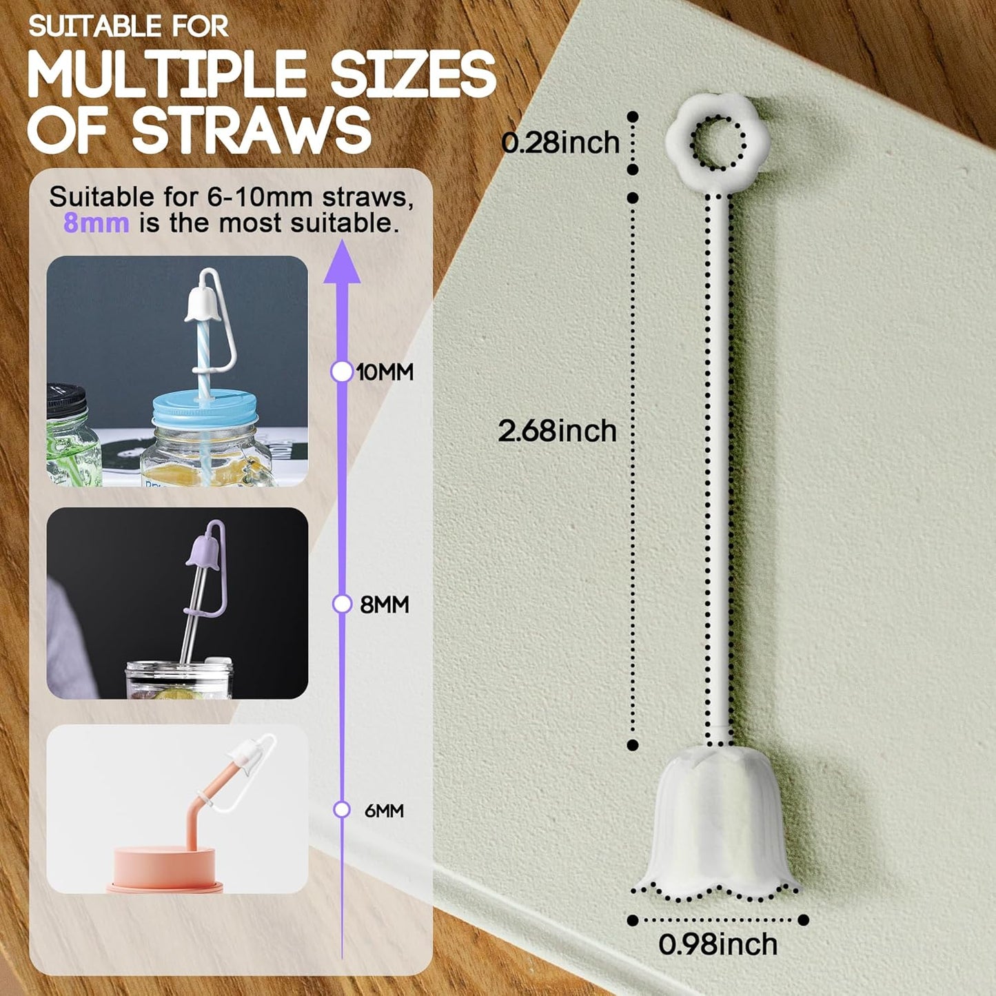 5Pcs Silicone Straw Covers for Stanley Yeti Tumbler Cup, Reusable Drinking Straw Cap Easy to Clean, Dust-Proof Flower Straw Topper Compatible for 6-10m/0.23-0.4inch Straws (Multi color A)