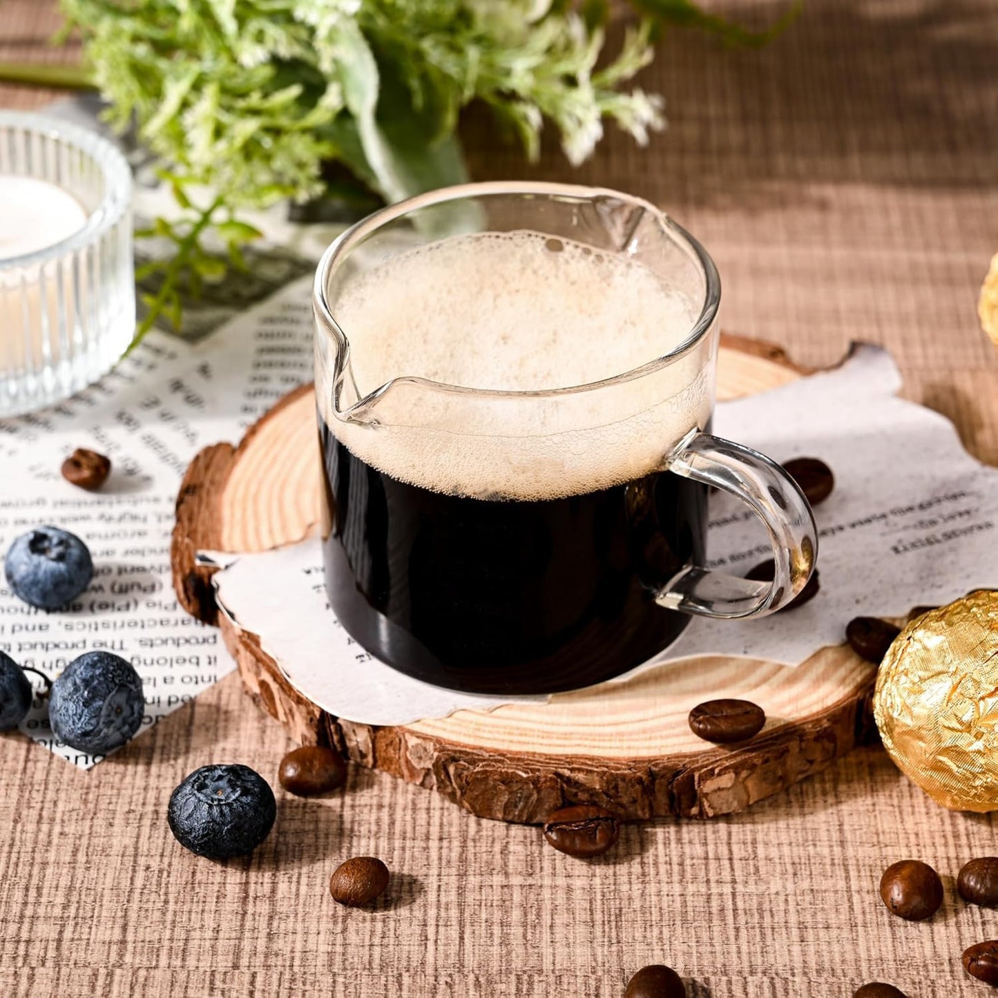 2PCS Espresso Shot Glasses Cup,75ML/2.5OZ Double Spouts Glass Coffe Cup with Handle (Clear)