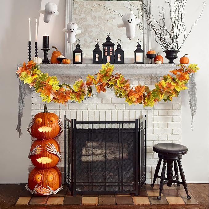 Lvydec 2 Pack Fall Maple Garland Clearance - 5.9ft/Strand Artificial Fall Garlands Assorted Color Leaves Autumn Decor for Home Wedding Halloween Thanksgiving Party