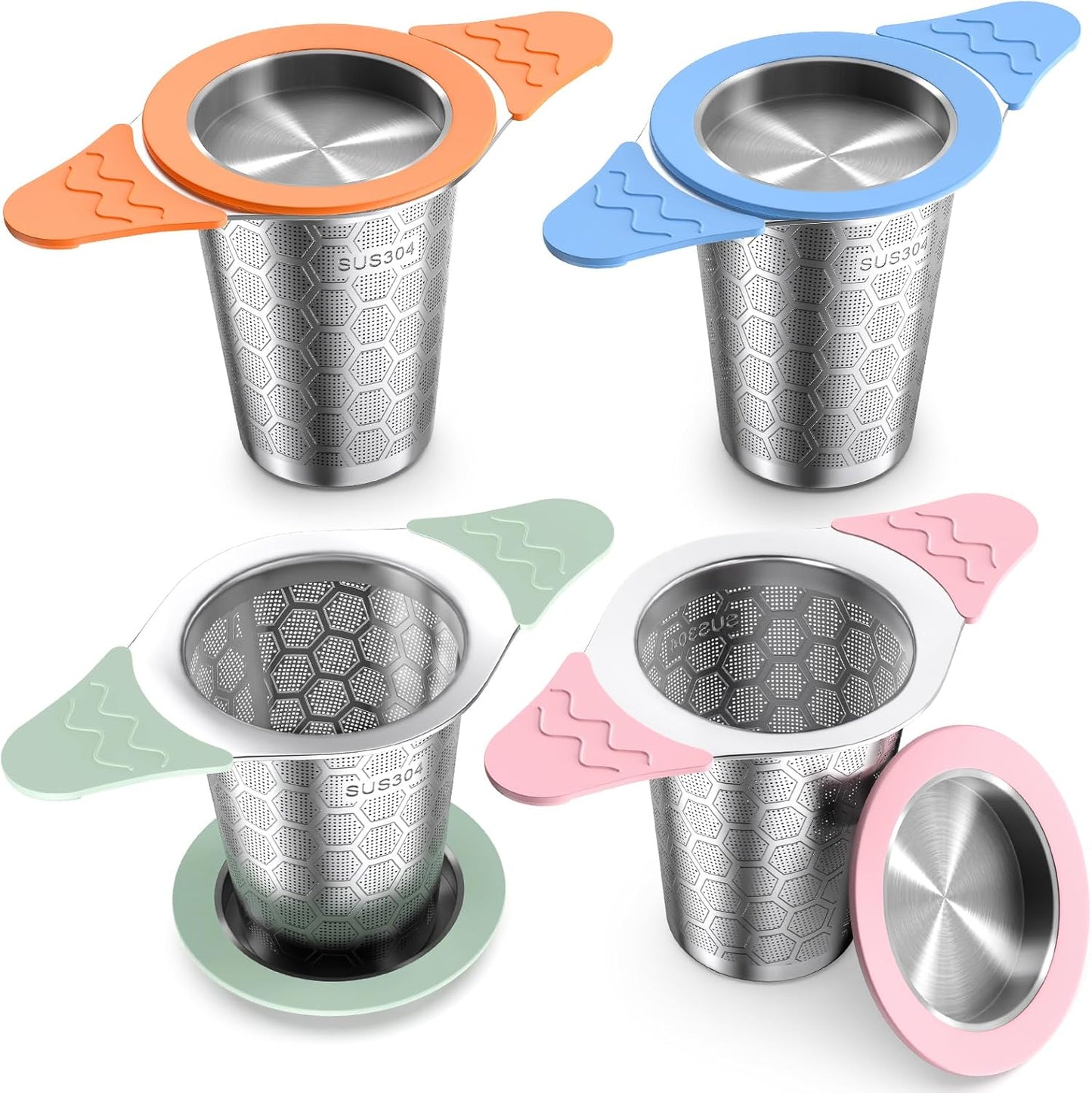 Tea Infuser for Loose Leaf Tea,18/8 Stainless Steel Tea Infuser with Heat Proof Silicone Handles,Extra Fine Mesh Tea Strainers Filter Fine Tea Leaves Effectively,Fits TeaPots/Mugs-4Pack