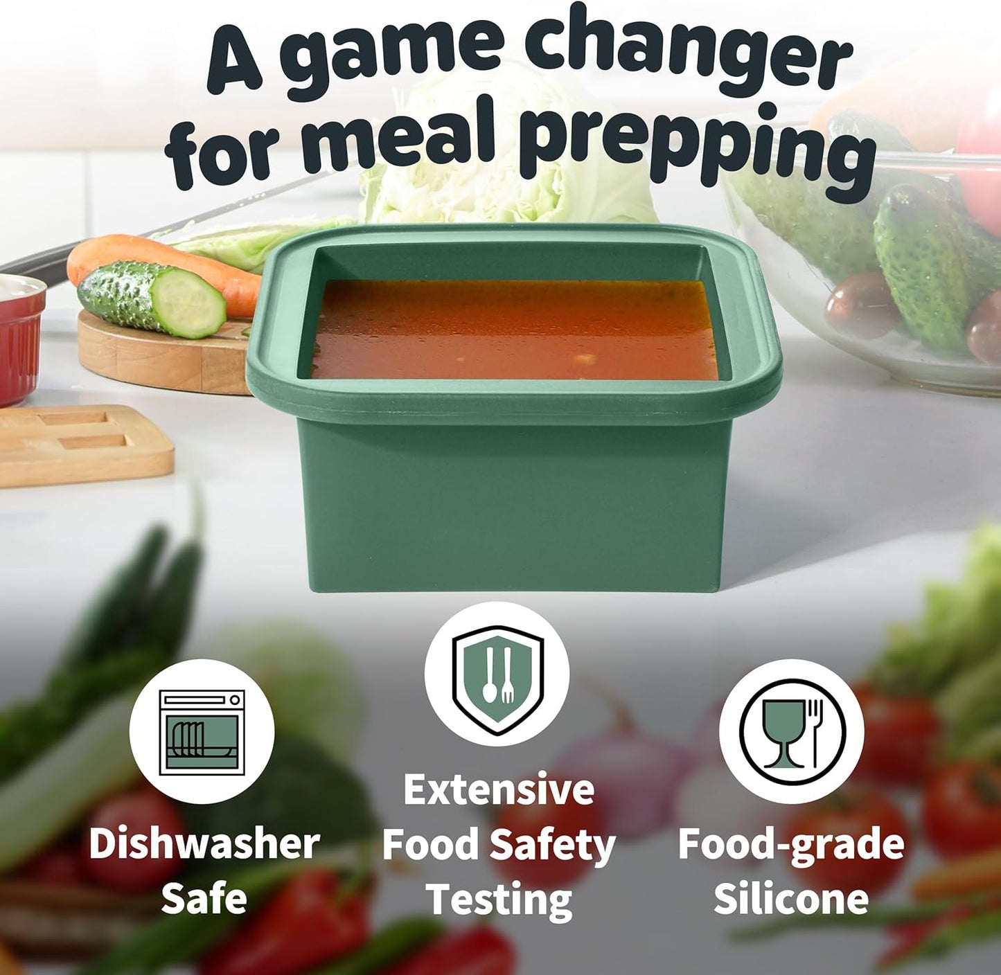 2-Cup Silicone Freezer Trays with Lids – Perfect for Meal Prep, Portion Control, and Easy Freezing-Meal Prep Container Molds for Soup,Leftovers (Green, 4 pack)