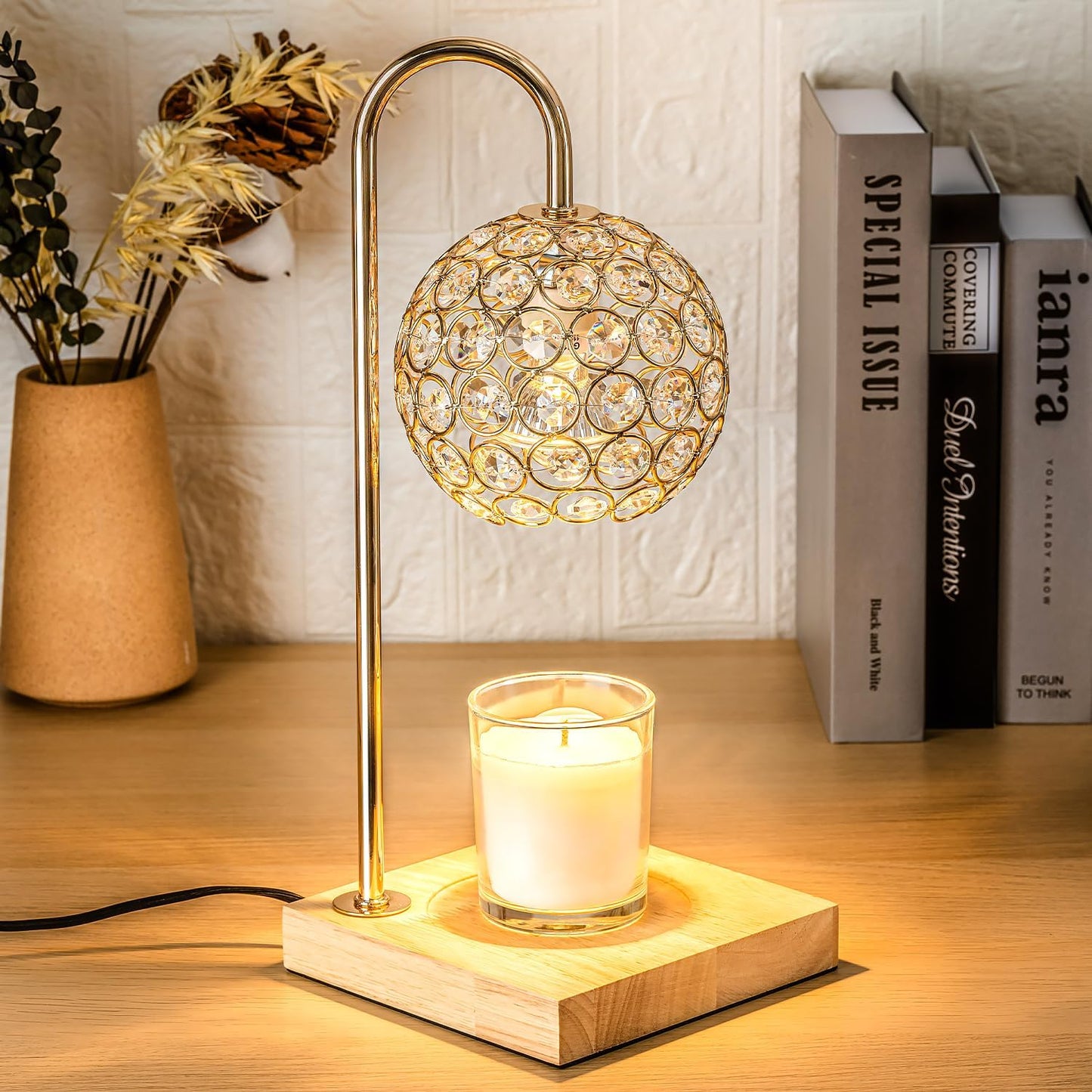 Candle Warmer Lamp with Timer, Round Diamond Home Decor Gifts for Mom Women, Gold Diamond Lamp, Western Bedroom Accessories, Birthday Gifts for Women, Wax Warmer for Jar Candles