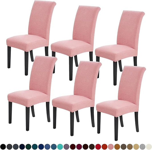Joccun Chair Covers for Dining Room Set of 6,Dining Chair Slipcovers Stretch Dining Room Chair Covers Seat Protector,Washable Parsons Chair Cover for Home,Banquet(Dusty Pink,6 Pack)