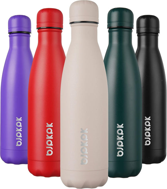 BJPKPK 17oz Insulated Stainless Steel Water Bottles,Sports Water Bottles Keep Cold for 24 Hours and Hot for 12 Hours,BPA Free for Travel,Apricot