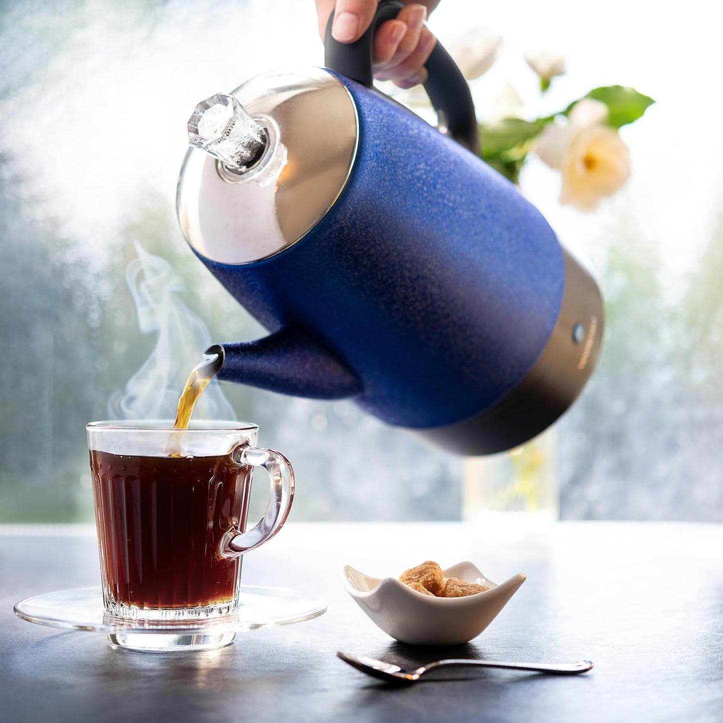 Mixpresso 10 Cup Percolator Coffee Pot Electric, Stainless Steel Coffee Percolator Electric With Keep Warm Function, Classic Perculator Pot With Removable Basket for Home or Office - Shiny Blue