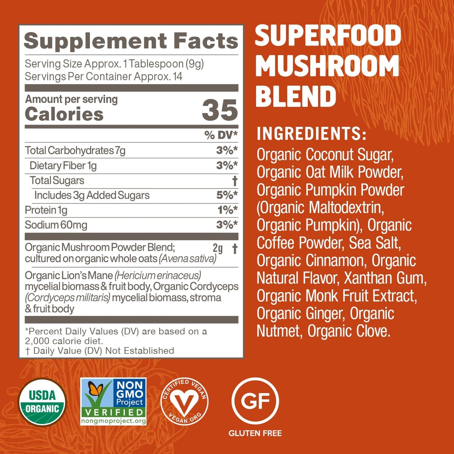 Om Mushroom Superfood, Organic Mushroom Pumpkin Spice Latte Blend, 4.44 Ounce