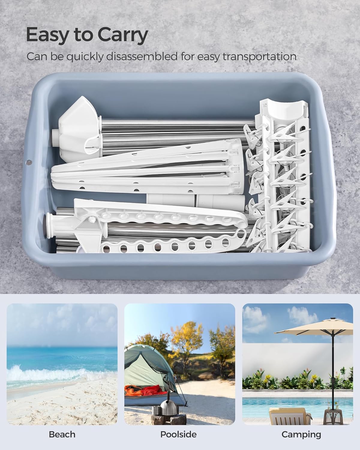 SONGMICS 3-Tier Clothes Drying Rack, 82.7-Inch Folding Laundry Drying Rack with 11 Rotatable Arms for Hangers, 24 Clips, Stainless Steel, for 27 Pieces of Clothes, White and Silver ULLR513W01