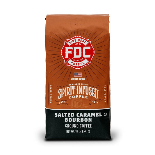 Fire Department Coffee - Salted Caramel Bourbon Coffee - Gives Back to Firefighters - Premium Bourbon Infused - Ground Medium Roast - Non-Alcoholic - Roasted in the USA - Veteran Owned - 12 oz