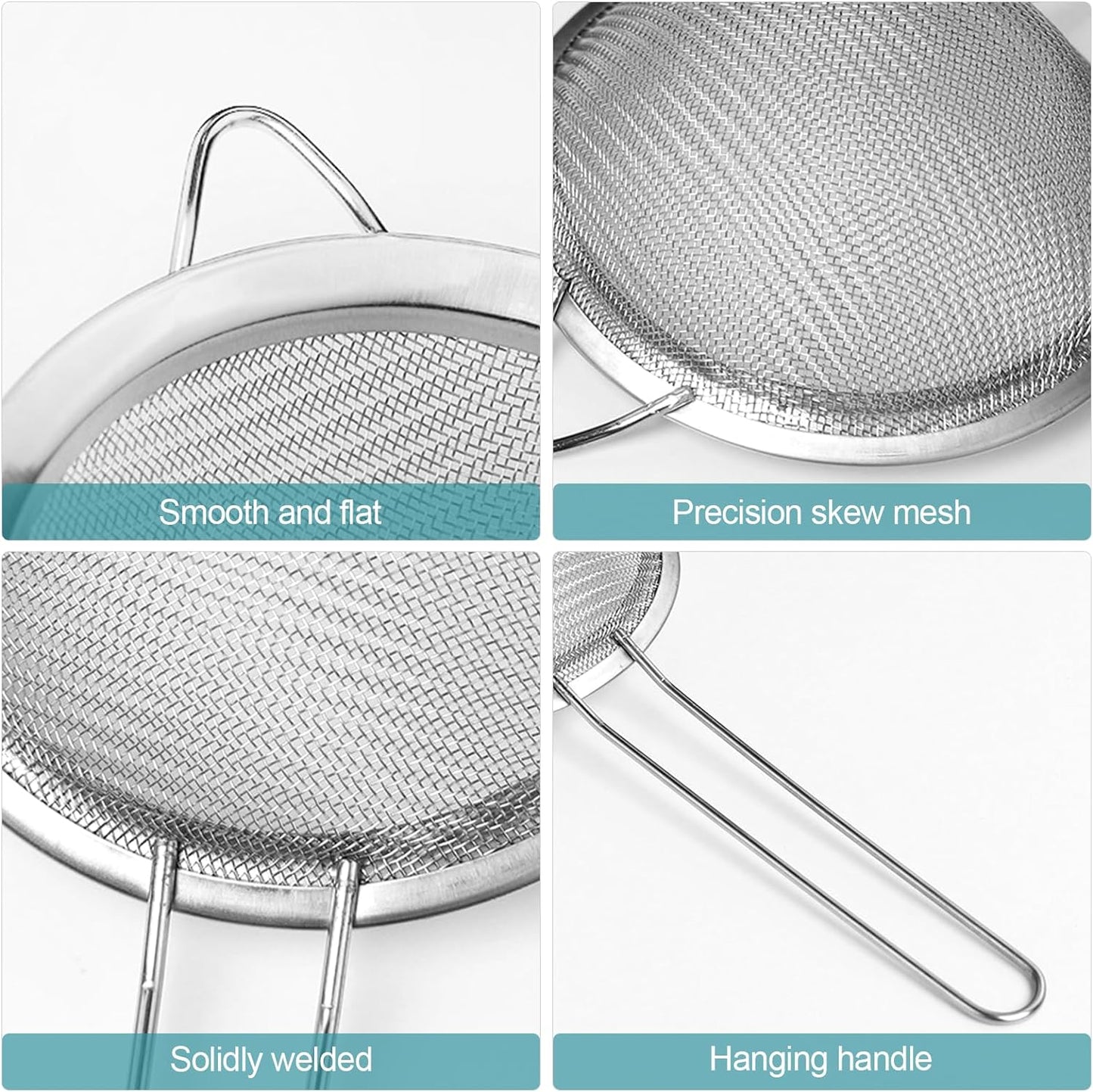 2 Pack Fine Mesh Strainer, Small Stainless Steel Sieves with Handles, for Steeping Loose Leaf Tea, Straining Cocktail, Juice and Sifting Flour, Powdered Sugar (2pcs)
