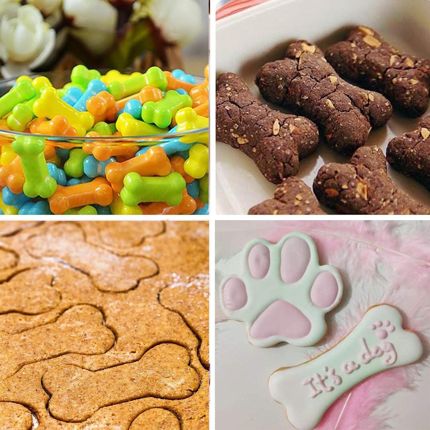 Dog Treat Molds, Dog Paw and Bone Shaped Silicone Molds，3 Packs Stainless Steel Cookie Cutter，for Chocolate, Candy, Jelly, Ice Cube, Dog Treats - Set of 11