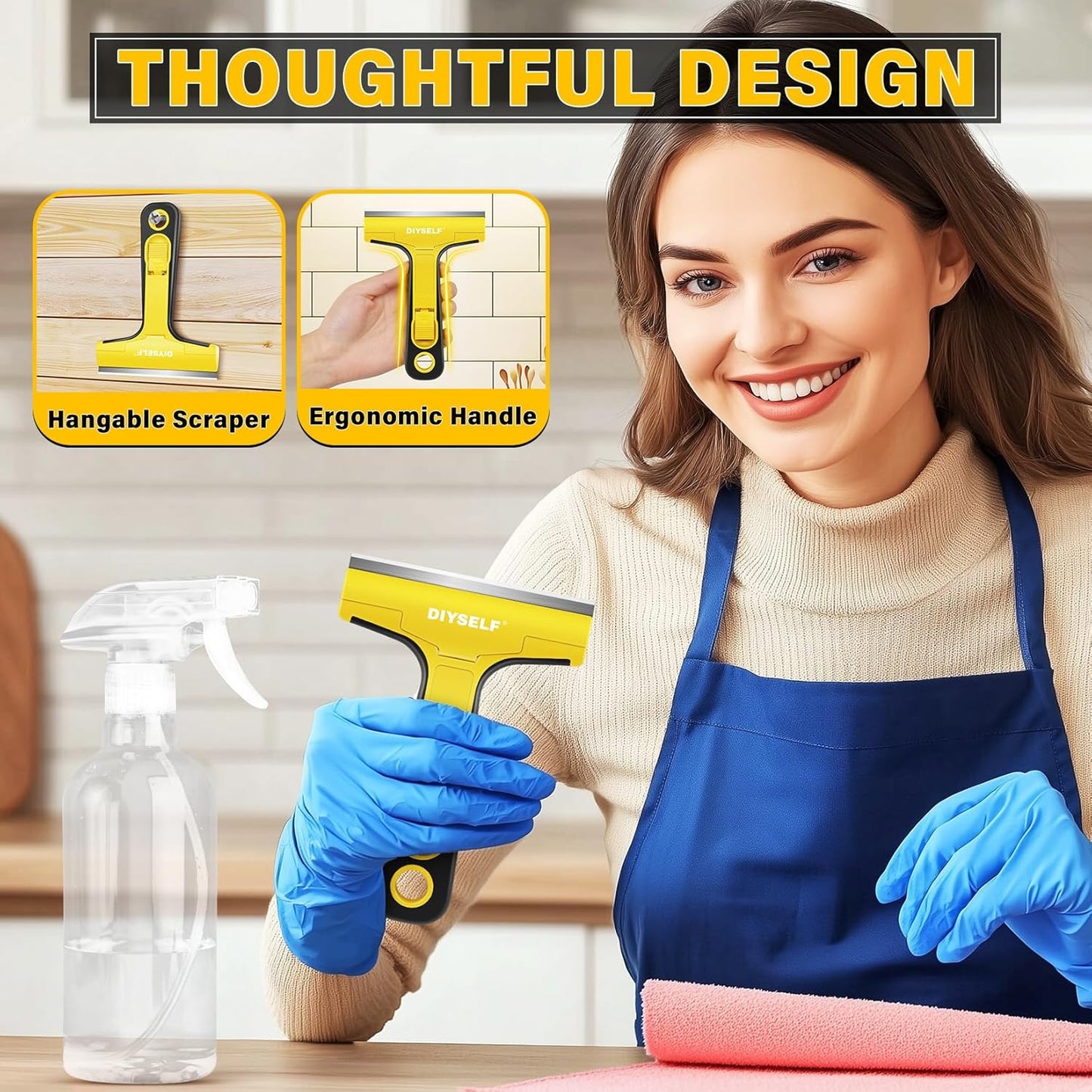 DIYSELF Razor Blade Scraper, 1 Pack Razor Scraper, 4 Inch Razor Blade Scraper Tool with 10 Extra Blades, Scraper for Cleaning, Glass Top Stove, Sticker Removal, Floor, Glass Scraper, Paint Scraper