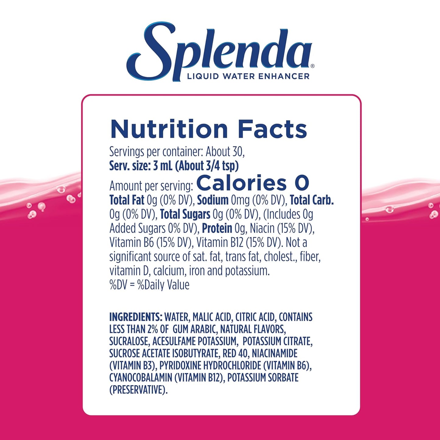 SPLENDA Liquid Water Enhancer Drops, Sugar Free, Zero Calorie, Natural Flavor, Concentrated Drink Mix, 3.11 Fl Oz Each Bottle (Strawberry Watermelon, 2 Pack)