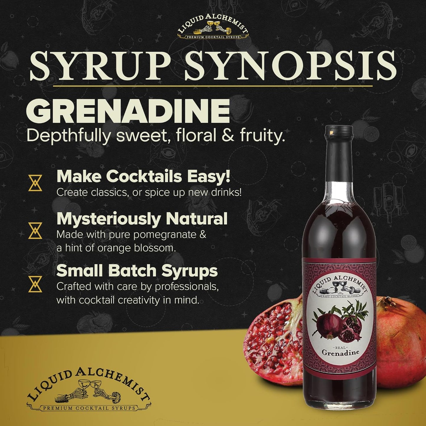 Liquid Alchemist Grenadine Syrup for Cocktails - Real Ingredients Make our Pomegranate Syrup the Perfect Shirley Temple Mix - Our Small Batch Grenadine is Non-GMO, Gluten Free & Vegan (12 oz)