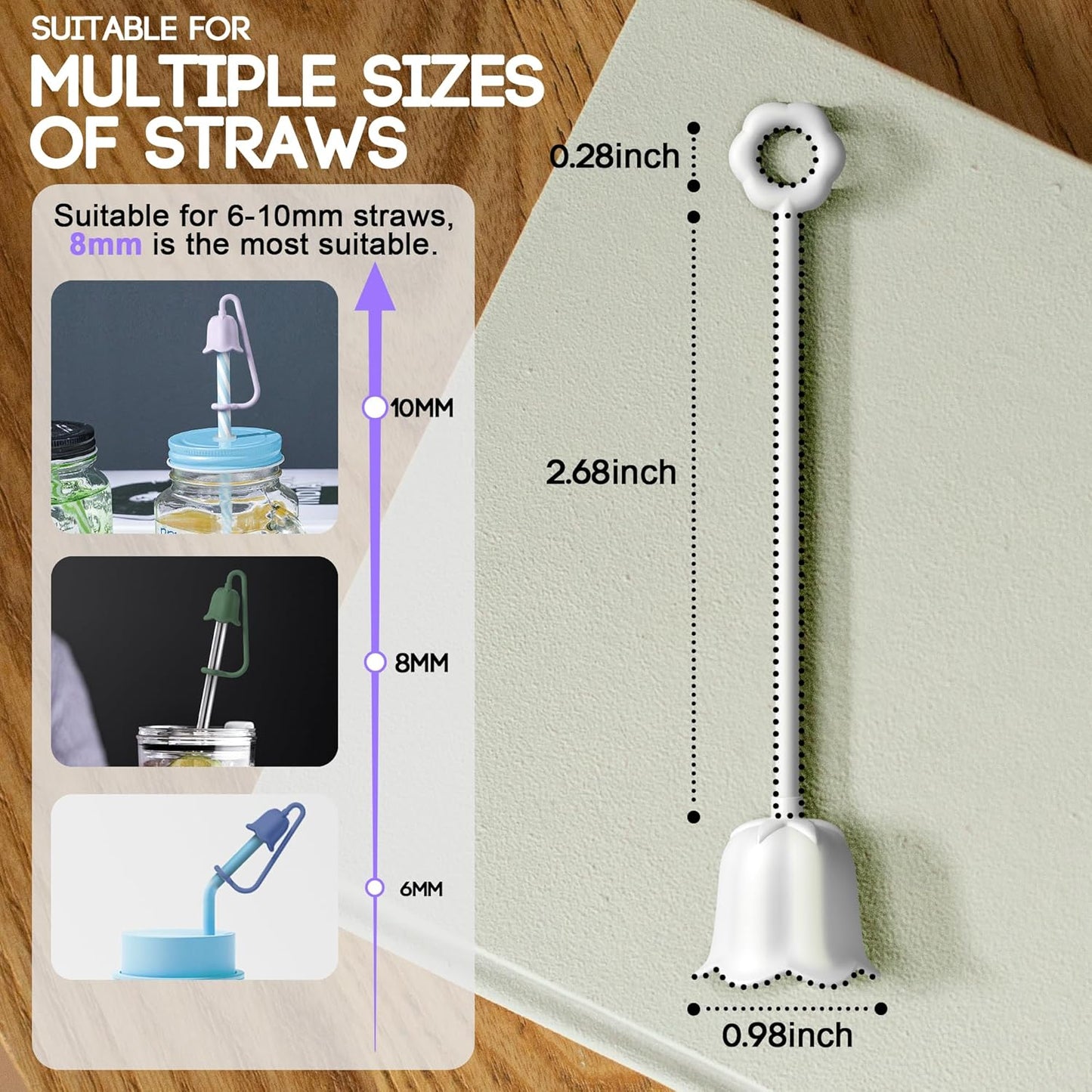 9Pcs Silicone Straw Covers for Stanley Yeti Tumbler Cup, Reusable Drinking Straw Cap Easy to Clean, Dust-Proof Flower Straw Topper Compatible for 6-10m/0.23-0.4inch Straws (Multi color B)