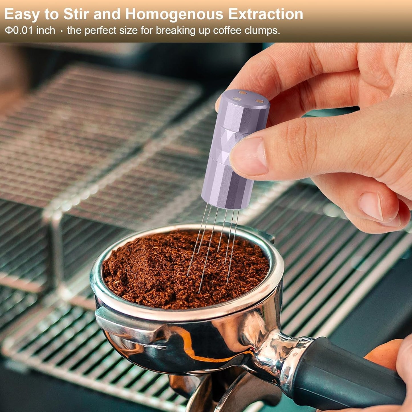 WDT Tool Espresso Distribution Tool,Coffee Distribution Tool with Magnetic Stand, Espresso Accessories with 6 Extra Φ0.25mm Stainless Steel Needles for Barista (Chalk Violet, Φ0.25mm)