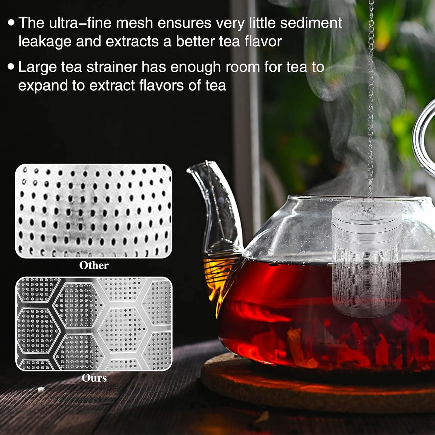 2 Pack Large Tea Strainers for Loose Tea, Tea Infusers for loose Tea Fine Mesh Stainless Tea Strainer Loose Leaf Tea Steeper for Black Tea, Spices and Seasonings