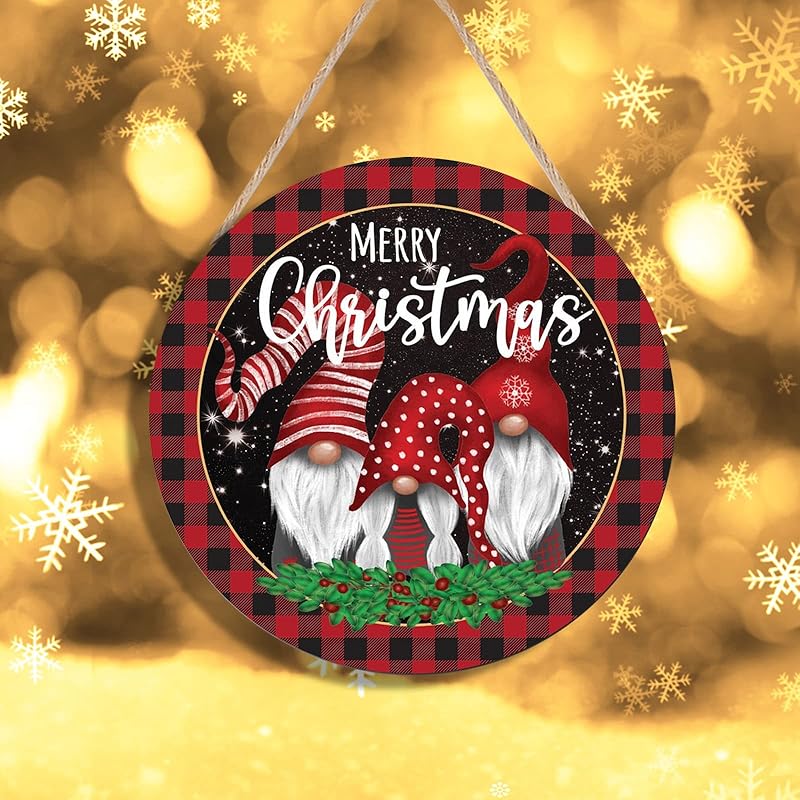 Christmas Gnome Wooden Hanging Sign Door Decoration,Merry Christmas Welcome Sign Front Door with Three Dwarfs for Christmas Home Window Wall Farmhouse Indoor Outdoor