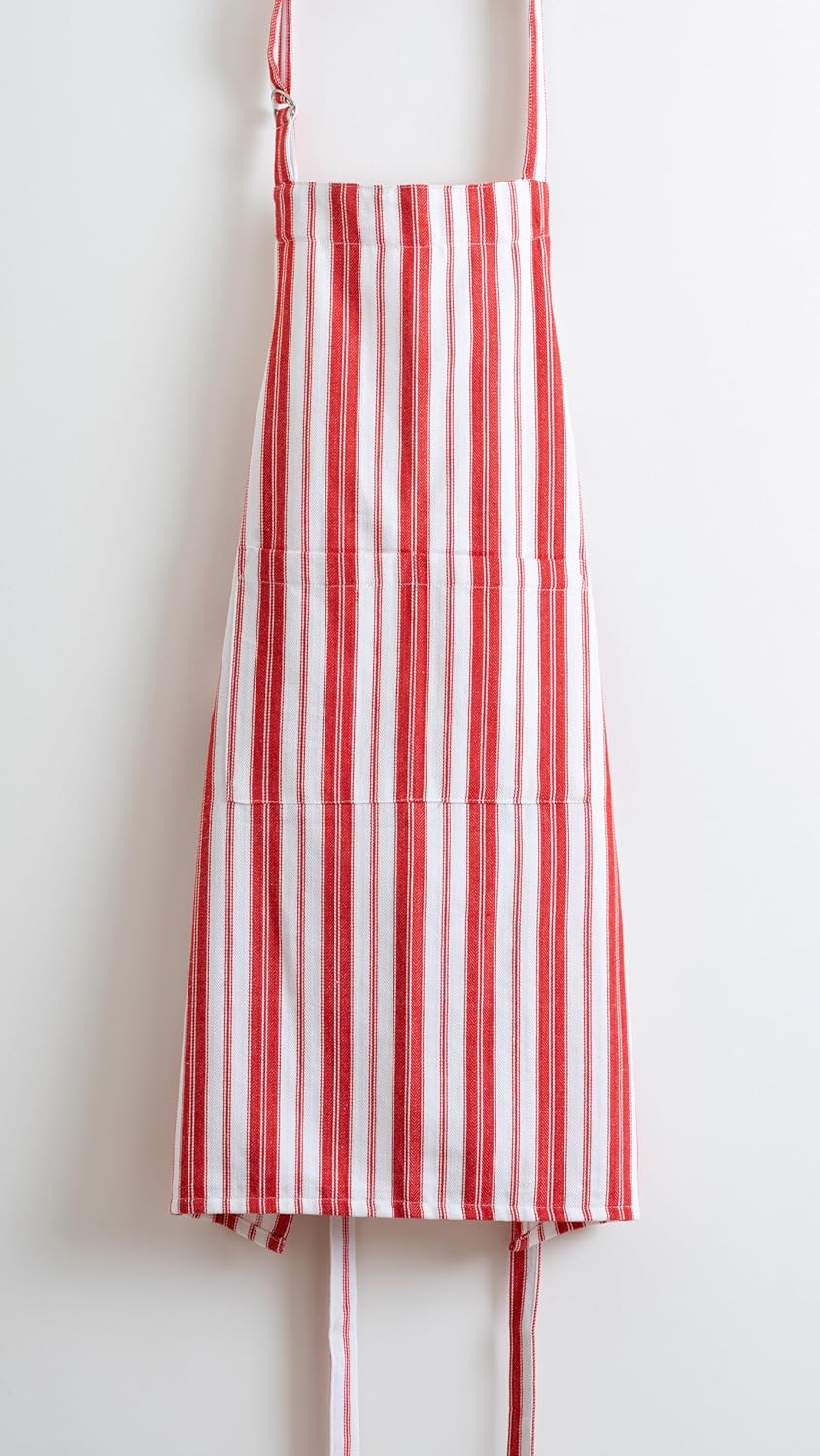 100% Cotton Apron For Men & Women -28 x 32 Inches – Chef Aprons – Useful When Cooking, Baking, Gardening – Adjustable Strap Around Waist & Neck With Pockets Bright Red Stripes