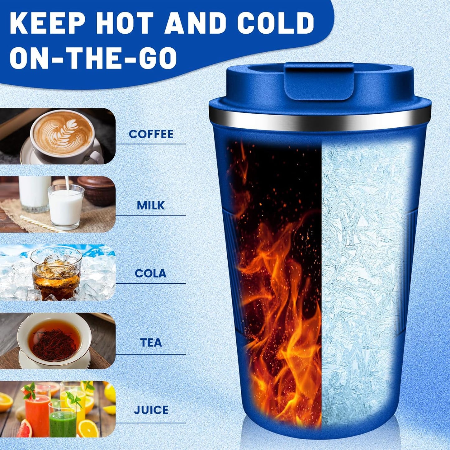 Insulated Coffee Tumblers with Flip Lid 12oz / 17oz, Stainless Steel Travel Coffee Mug Leak Proof, Vacuum Insulated Coffee Mug Reusable Cup, Keeps Cold and Hot for Coffee Tea