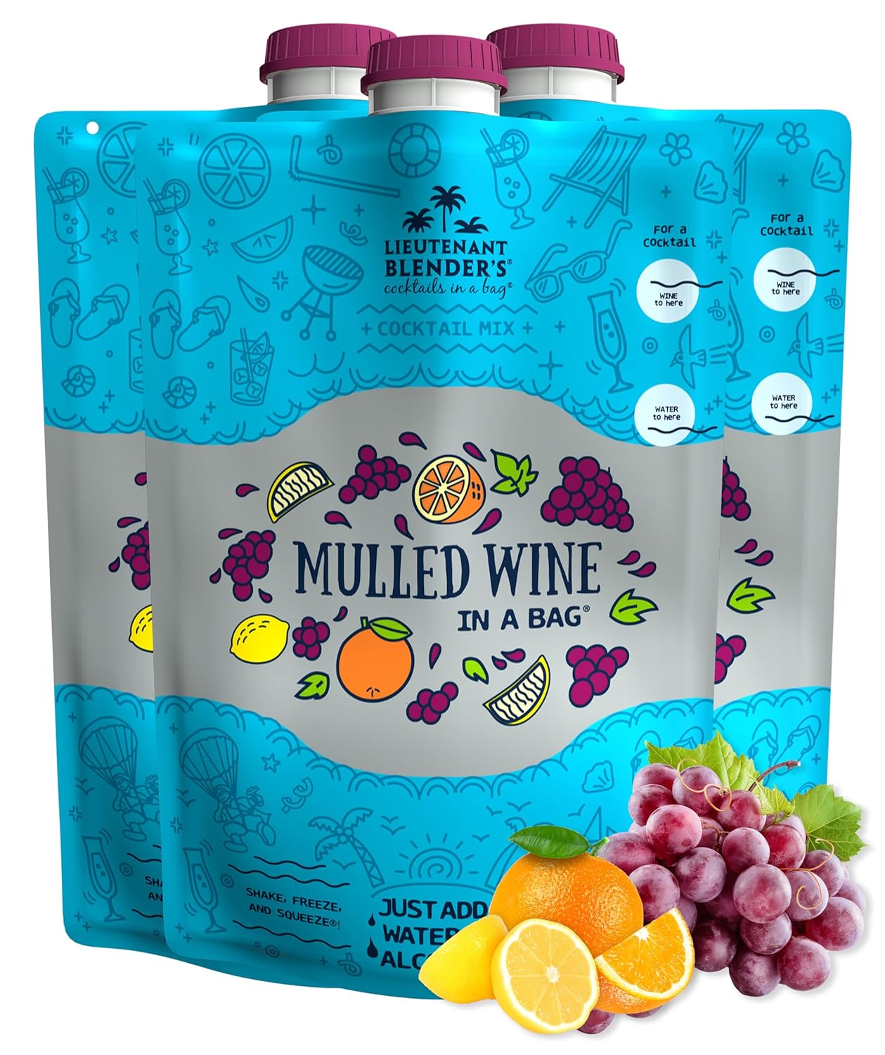 Lt. Blender's Mulled Wine in a Bag - Drink Mix for Festive Holidays, Mulled Wine Spiced Cocktail Mix, Easy to Make, 16 Servings in a Resealable Bag (Pack of 3)