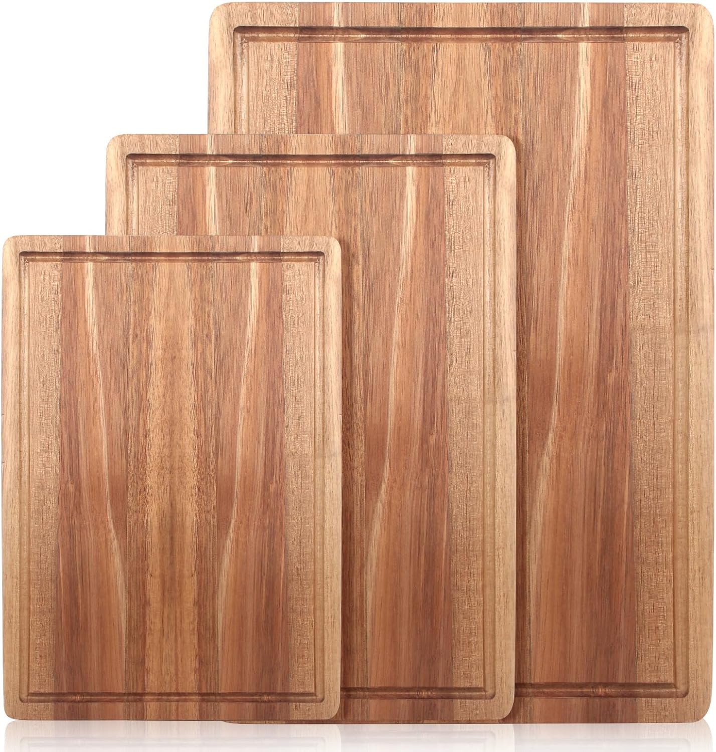 Solid Wooden Cutting Board Set of 3 Acacia Wood Charcuterie Board Set Meat Hardwood Chopping Board Butcher Blocks Non Toxic Maple Large Cutting Boards for Kitchen Decor Bread Serving Cheese Board
