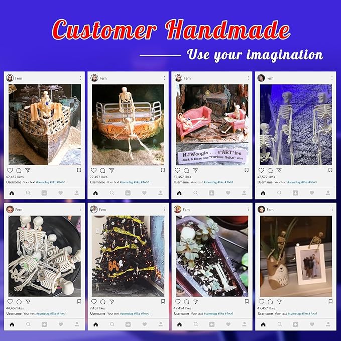 24 Pcs mini skeleton halloween decoration With hemp rope，6”small plastic posable halloween tiny skeleton figurines decor for Halloween Indoor Outdoor Graveyard Decor Haunted House Party Favors