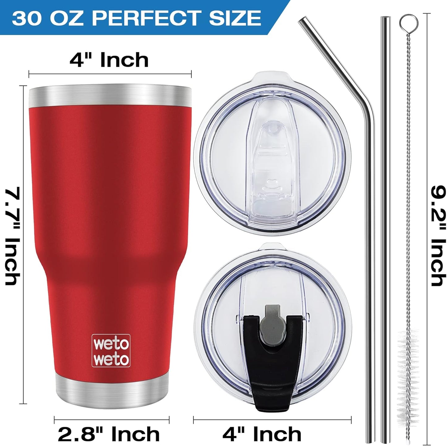 WETOWETO 30 oz Insulated Tumbler With 2 Lids and 2 Straws, Stainless Steel Double Vacuum Coffee Tumbler Cup, Powder Coated Travel Mug for Home, Office, Travel, Party (Harvest Red, 1 Pack)