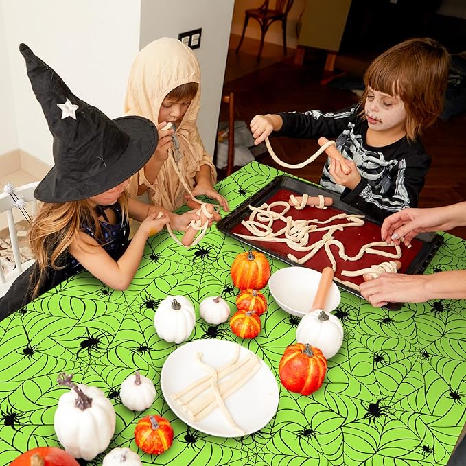 Whaline 4 Pcs Halloween Plastic Tablecloths Colored Spider Web Disposable Table Cover Spiderweb Rectangle Table Cloth for Trick or Treat Holiday Party Decor, 54 x 108 Inch