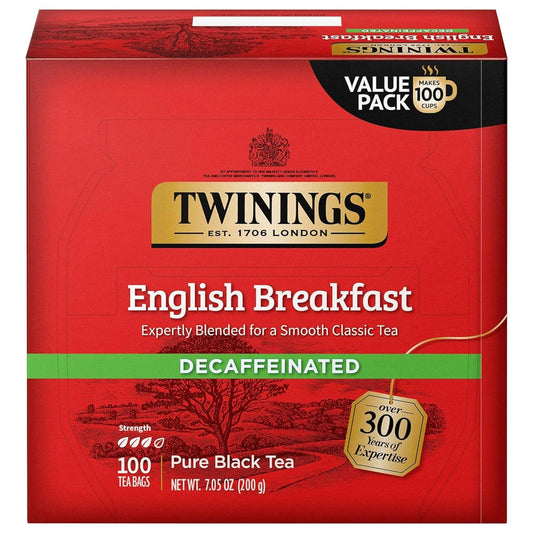 Twinings Decaffeinated English Breakfast Black Tea Individually Wrapped Bags, 100 Count (Pack of 1), Smooth, Flavourful Black Tea, Enjoy Hot or Iced, 100 Teabags
