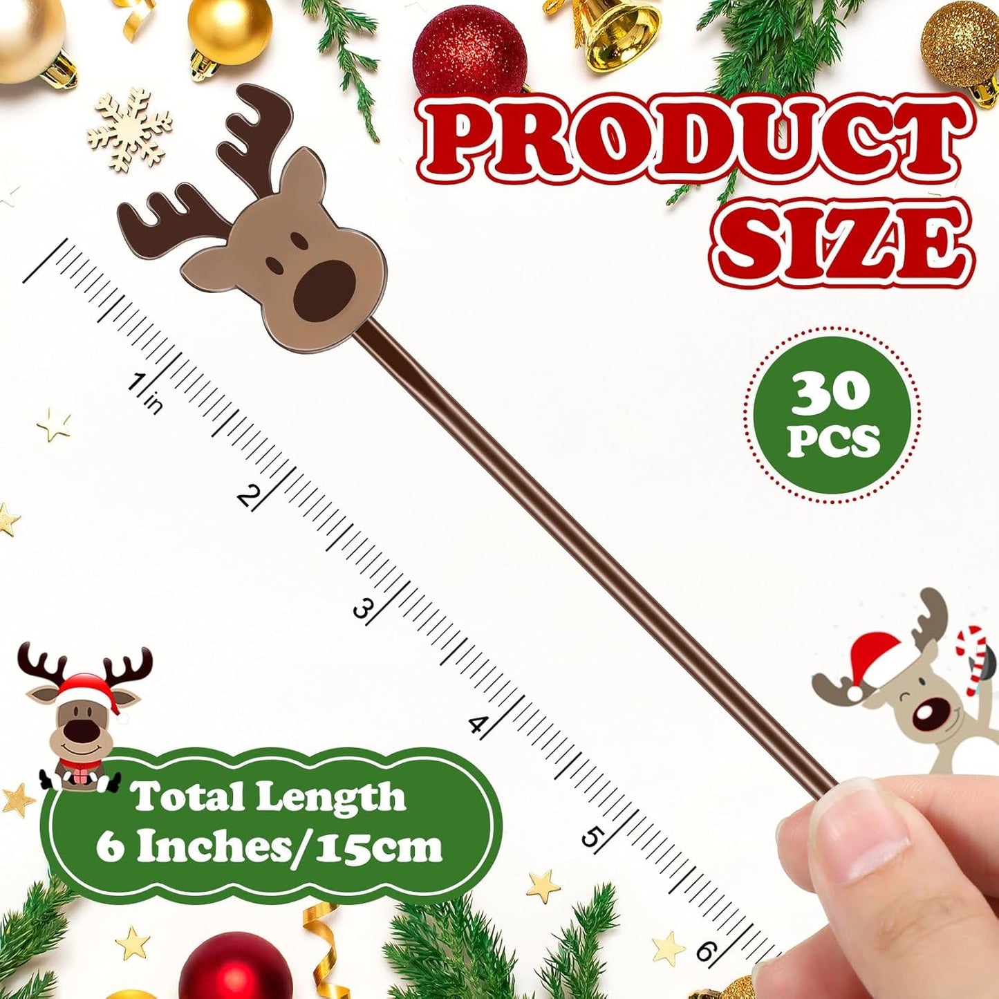 30 Pcs Christmas Drink Stirrers Xmas Stir Stick Holiday Coffee Swizzle Stick Reusable Plastic Hot Cocoa Bar Chocolate Decoration Cocktail Mixer(Reindeer,Lively Color)