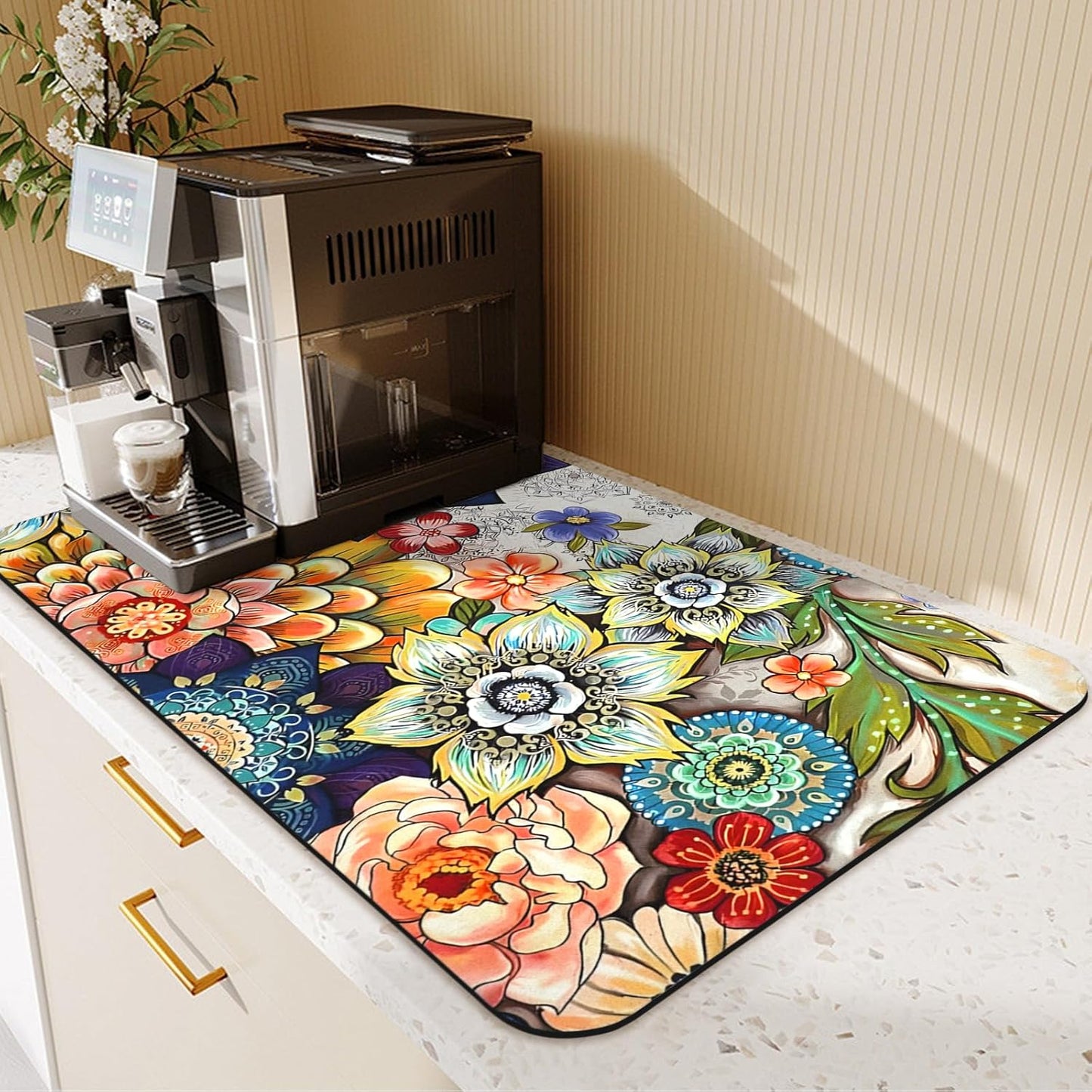 19.5" x 12" Dish Drying Mat & 24" x 5.5" Sink Splash Guard, Super Absorbent Drainer Rack Mat for Kitchen Counter Coffee Bar