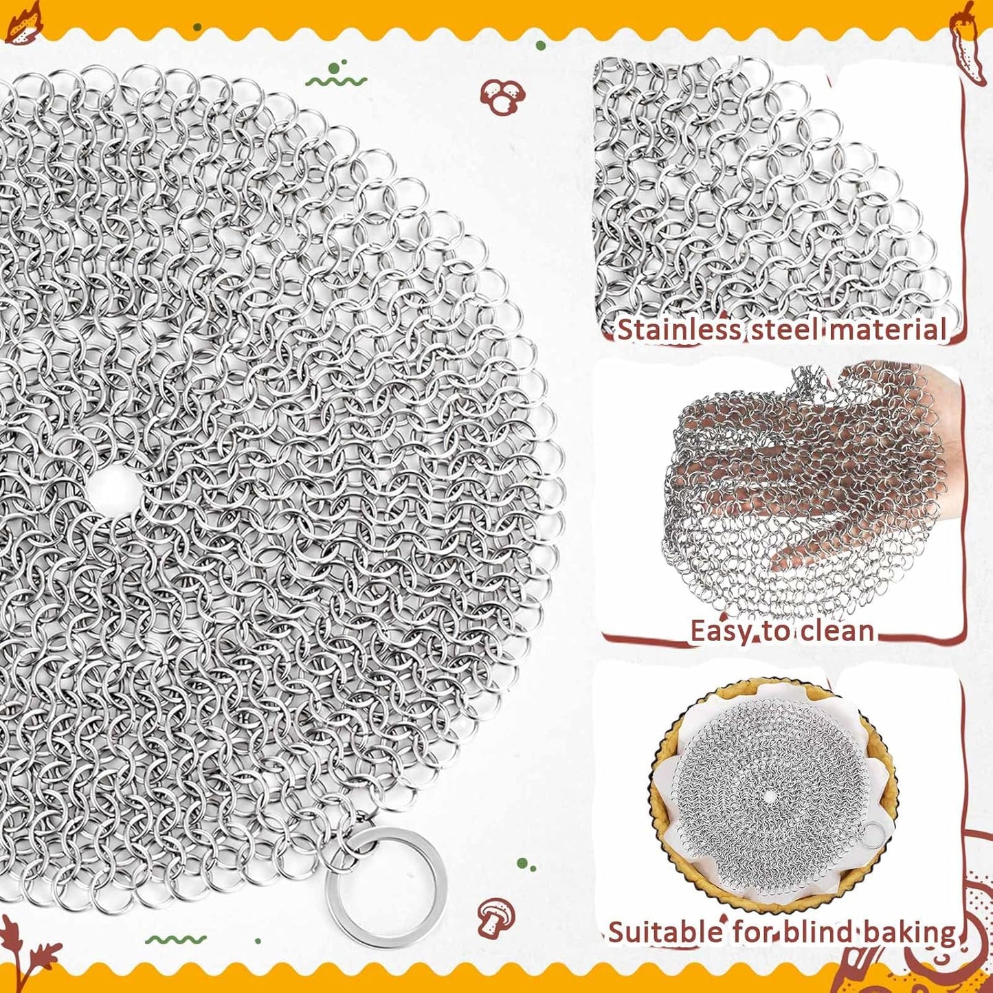 Patelai 2 Pcs Stainless Steel Pie Weights for Baking Universal Fit Pie Weight for 7-10 Inch Pies Round Metal Pies Weights Chain Dishwasher Safe Durable Blind Baking Dough Cooking Pastry (8 Inch)