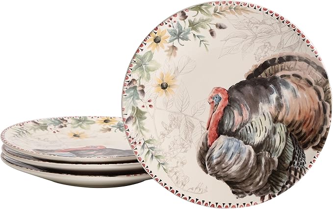 Bico Blessing Season Dinner Plates Set of 4, 11 Inch Large Ceramic Plates for Pasta, Steak, Stylish Serving Dishes, Microwave and Dishwasher Safe, Gift for Housewarming and Thanksgiving
