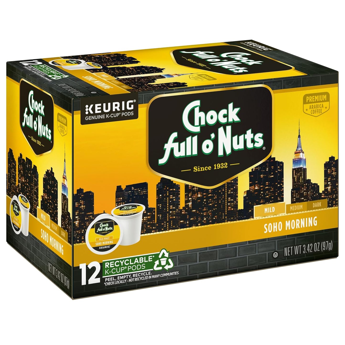Chock full o’Nuts Variety Pack Keurig K-Cup Pods for Keurig Brewers – Premium Arabica, Mild, Medium and Dark Roast – Single Serve – 4 Packs of 12 K-Cup Pods