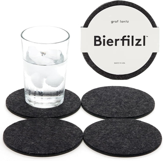 Graf Lantz - Bierfilzl Merino Wool Round Coasters Set of 4 - Charcoal (4" Circles) - Absorbs 30% of Weight - German Wool - Heat Resistant, Sustainable, & Reusable - Home Decor & Coffee Table Decor