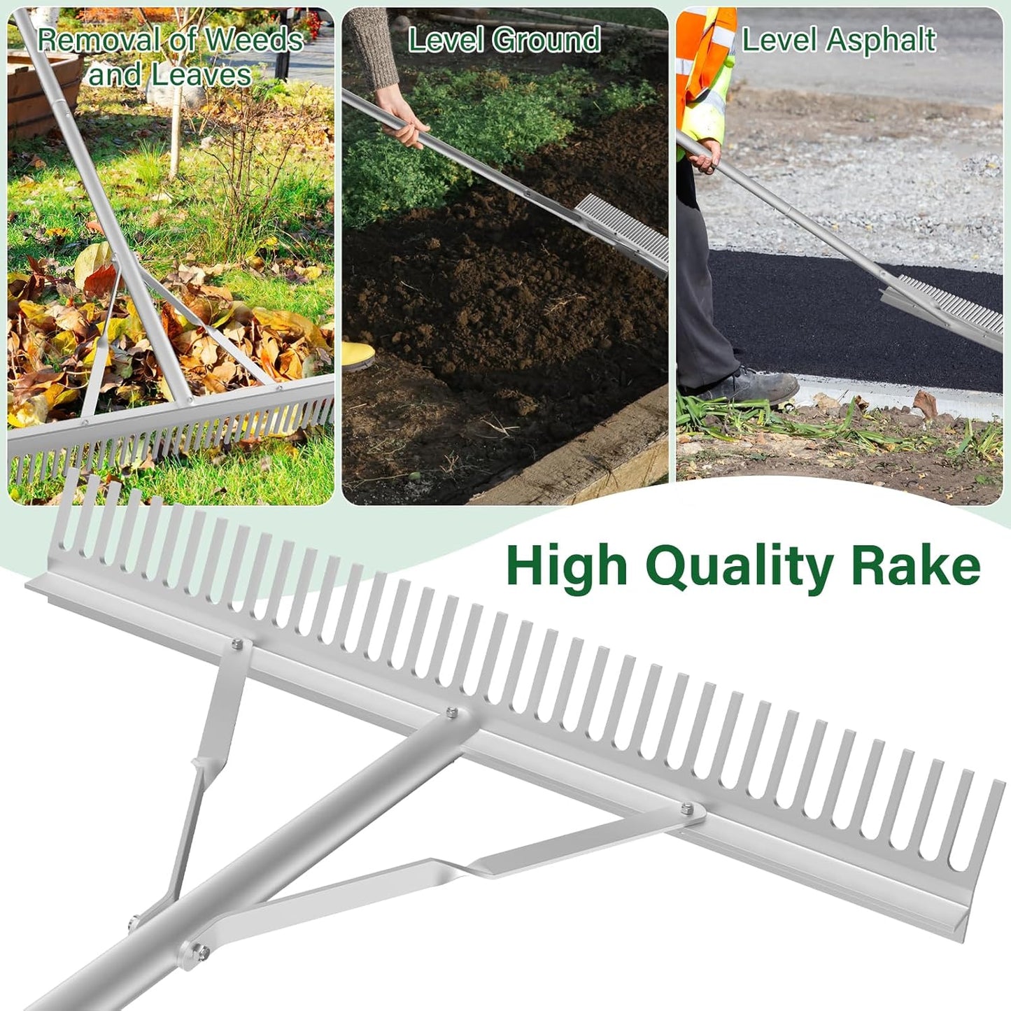 Aluminum Landscape Rake,36" Landscape Rake,Leaf Rake with 67 Inch Handle,Aluminum Yard Rake Tool for Loosening Soil,Lawn Care,Weeding Lake,Garden,Pond,Beach Landscaping(36" Head X 67" Handle)