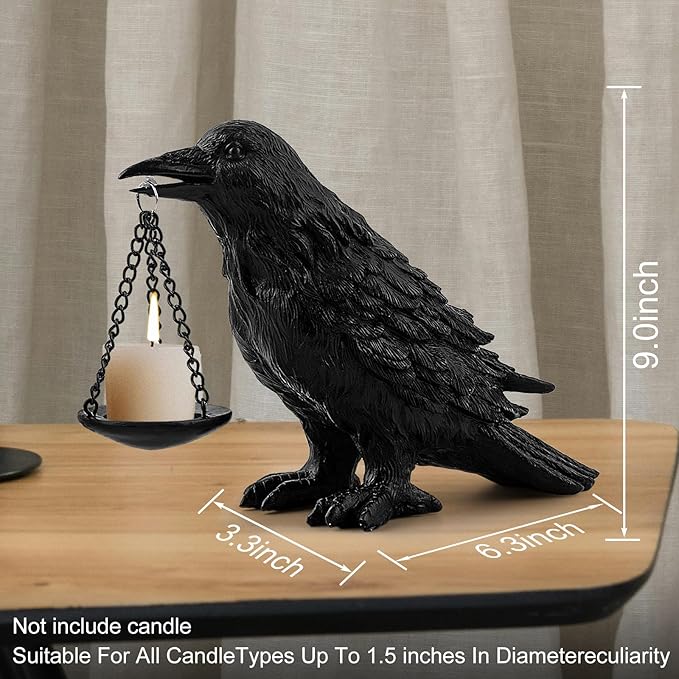 Raven Gothic Home Decor Fake Crow Light Holder Raven Lamp Tealight Candle Holder Resin Raven Statue 4PCS