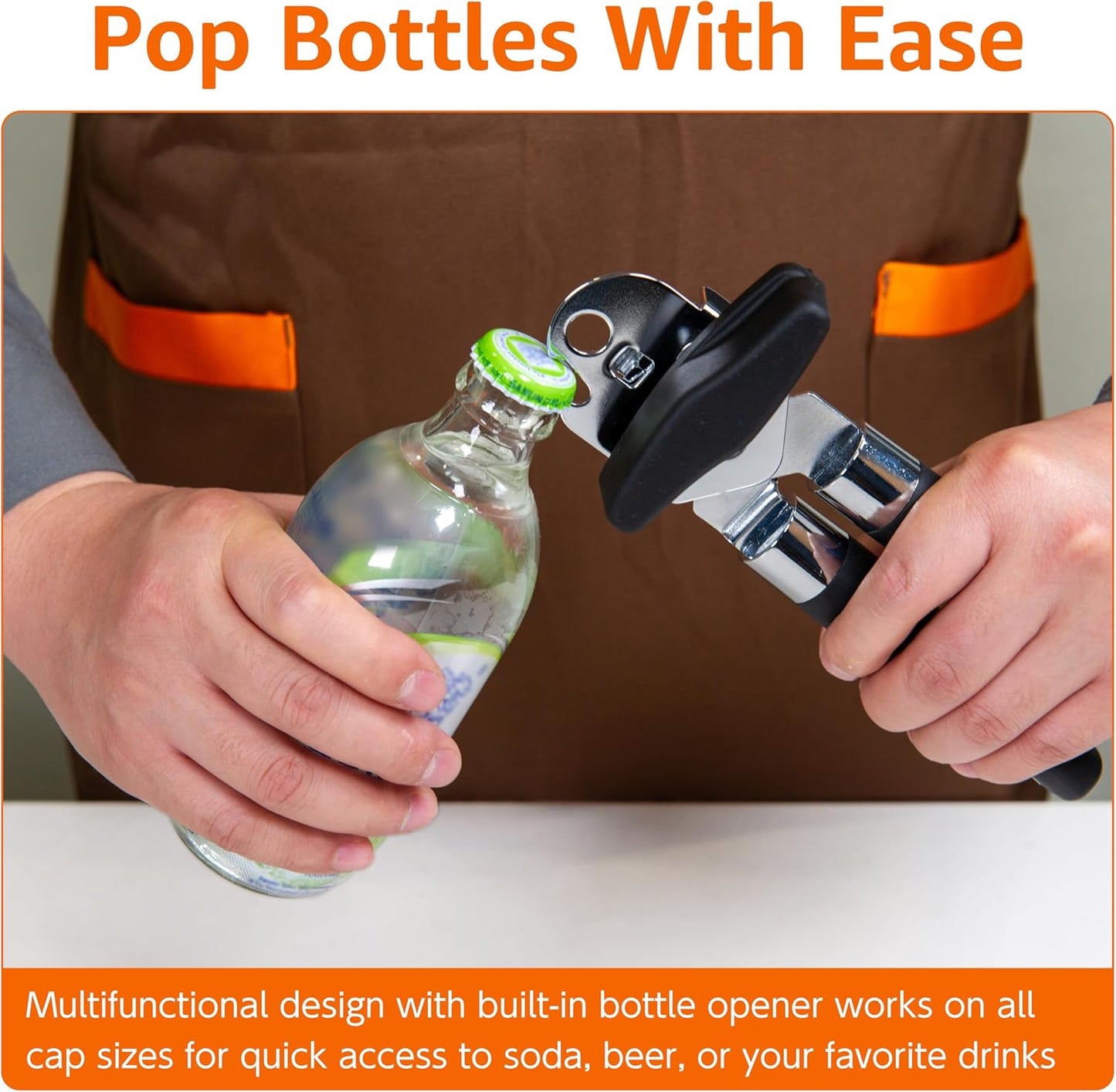 Amazon Basics Multi-function Manual Can Opener and Bottle Opener, 22 cm, Black Soft Grip Dual Handle