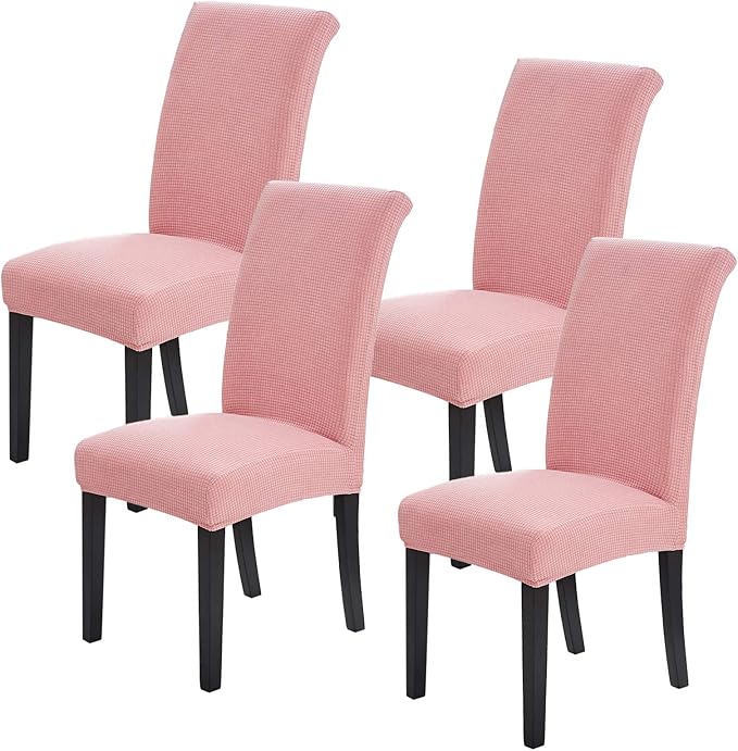 Joccun Chair Covers for Dining Room Set of 4, Dining Chair Slipcovers Stretch Dining Room Chair Covers Seat Protector,Washable Parsons Chair Cover for Home,Banquet(Dusty Pink,4 Pack)