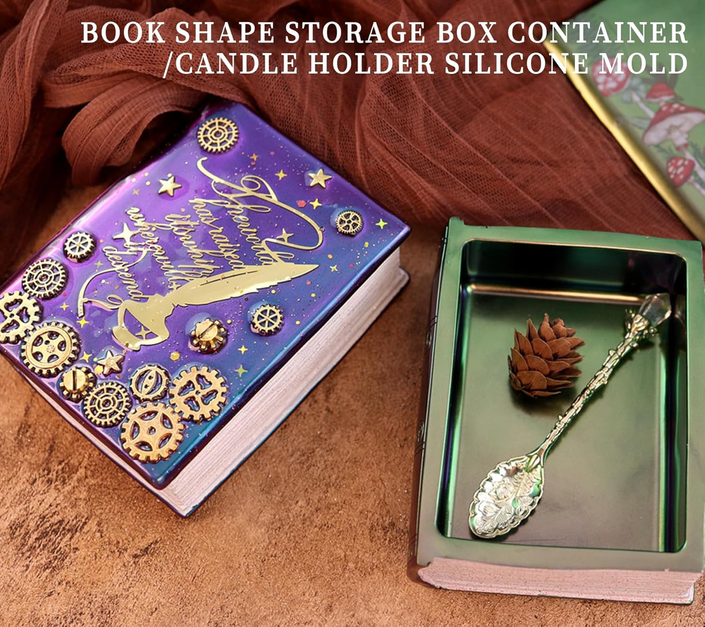 Wehous Resin Box Mold with Lid Book Shape Storage Box Silicone Molds for Epoxy Resin Concrete 3D Candle Holder Jewelry Trinket Container Succulent Plant Pot Mold DIY Art Casting Craft Home Decor